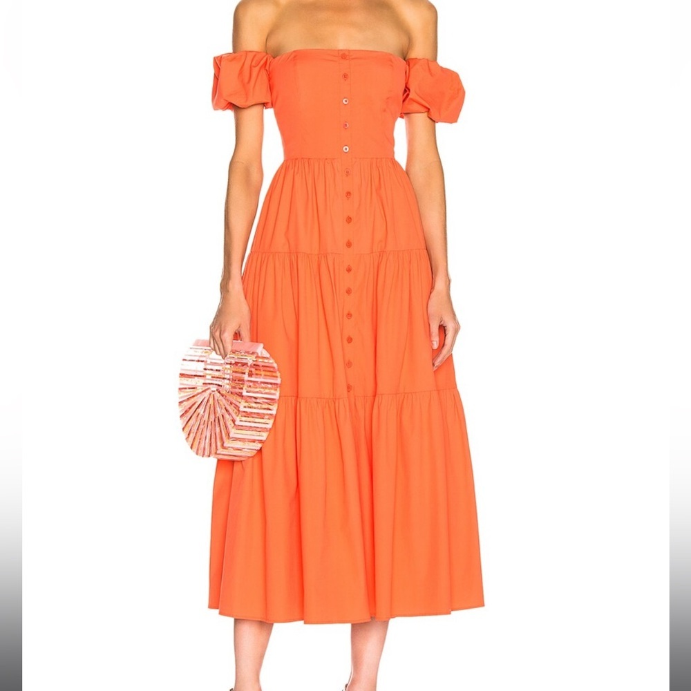 Staud Elio Tangerine Off-The-Shoulder Long Dress Sz: 8